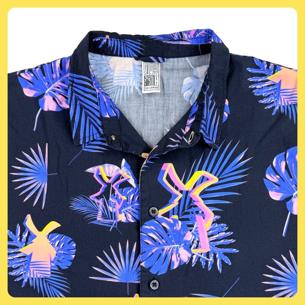 Dutch Bros Coffee Hawaiian Shirt Men 2XL Black Tropical Floral Windmill Button